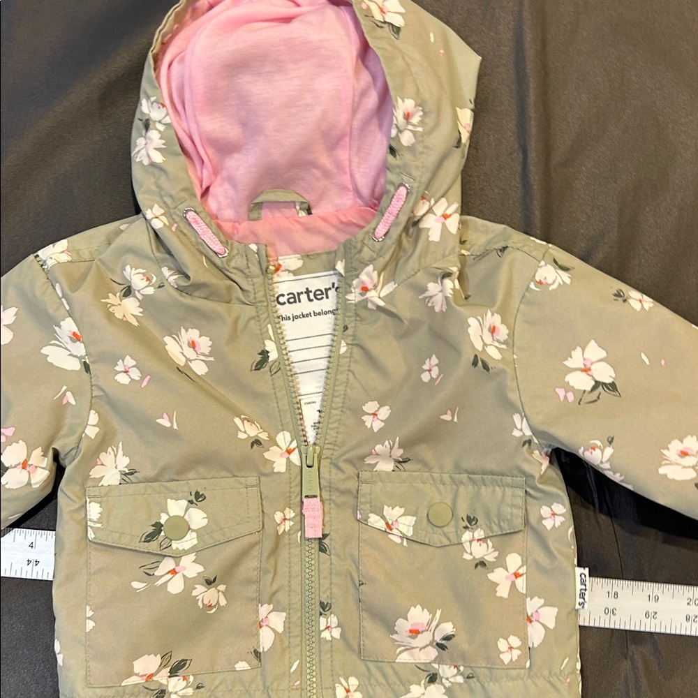 Carter's Floral Hooded Raincoat in Tan with Pink Lining